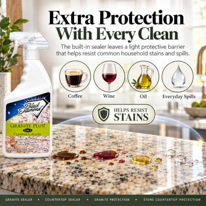 Granite Plus 2-in-1 Cleaner & Sealer for Granite & Quartz Counters, 1QT-1G - size: 80 Fl Oz (Pack of 2)