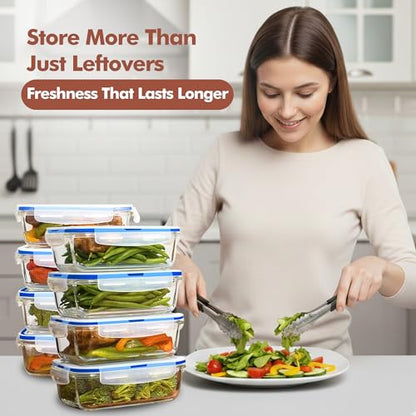 Razab 16 Pc (Set of 8) 30 Oz Glass Meal Prep Containers with Lids, Airtight Large Glass Food Storage Containers, Reusable Leak Proof BPA Free, Freezer to Oven and Dishwasher Safe - color: DarkBlue