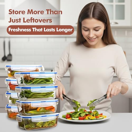 Razab 16 Pc (Set of 8) 30 Oz Glass Meal Prep Containers with Lids, Airtight Large Glass Food Storage Containers, Reusable Leak Proof BPA Free, Freezer to Oven and Dishwasher Safe - color: DarkBlue