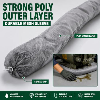 3.15" x 47.2" Oil Absorbent Socks 6 Pack, Oil & Water Absorb - color: Grey