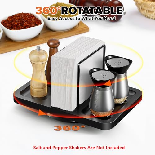 Rotating Napkin Holder for Table with Salt Pepper Shakers Caddy, Black - color: Black