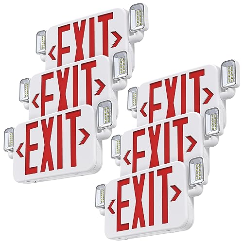 UL Led Exit Sign with Emergency Lights Battery Backup AC120/277V, 6 Pack - size: 6Pack