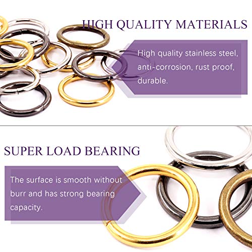 Swpeet 60Pcs Heavy Duty 1 Inch / 25mm Metal O Ring, Webbing Belts Buckle Metal Rings for for Belt Bags DIY Accessories Keychains Belts and Dog Leash - Sliver, Bronze, Gold, Gun-Black (Metal O Ring) - style: Metal O Ring