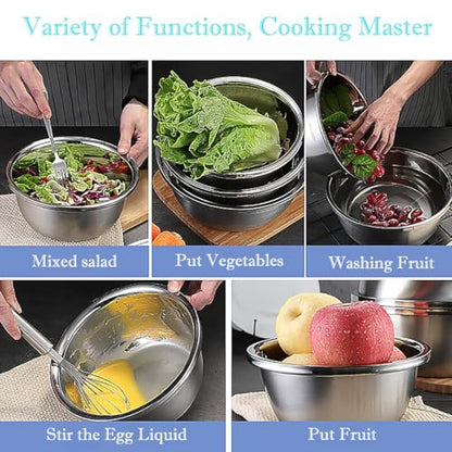 meleg otthon Stainless Steel Mixing Bowl, 5.8QT Salad Bowl, Metal Bowls, Stainless Steel Basin, Heavy Duty Deeper Edge Mirror Finish Dishwasher Safe Bowl (L)… - color: 11.3" diameter x 4.5"high