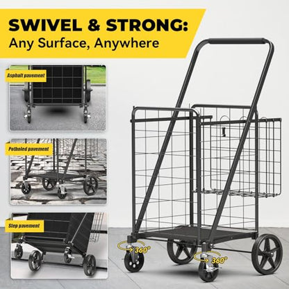 4.5 Cu Ft Folding Shopping Cart with 360° Braked Swivel Wheels