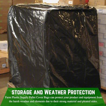 Farm Plastic Supply - Black Pallet Covers - 3 Mil - (55" x 53" x 75") - Heavy Duty Construction Grade Strength Pallet Bags, Pallet Covers, Polyethylene Pallet Bags, and Pallet Storage (50 Pack)