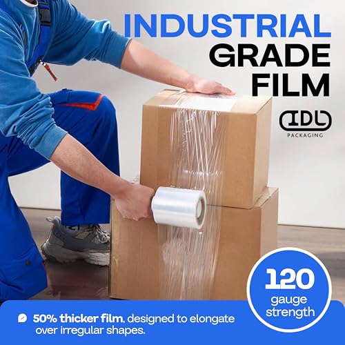 IDL Packaging 5" x 700' Stretch Wrap Mini Rolls, 120 Ga (2-Pack) - USA-Made - size: 5" Rolls + Handle, style: 700' Length, 120 Gauge