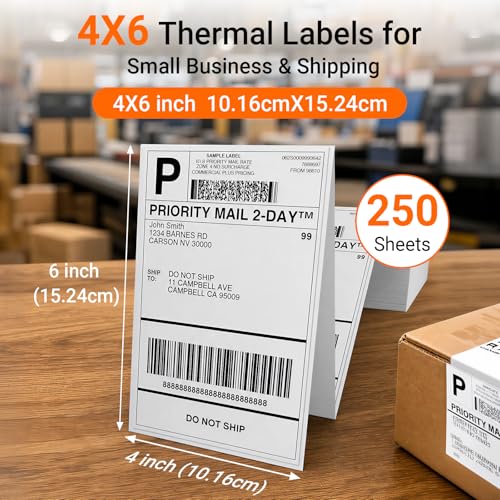 Phomemo 4x6 Thermal Shipping Labels 250 PCS Fanfold Labels for Address Mail - color: White, size: 4"x6"250