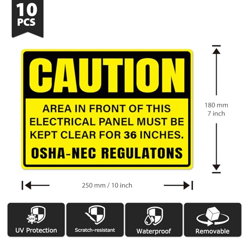 10 Pack Caution Keep Electrical Panel Clear for 36 Inches Stickers