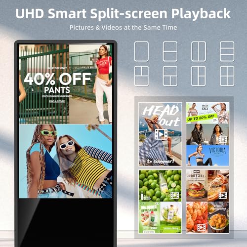 49'' Digital Signage Display Smart Android LCD Sign Kiosk Electronic Menu Board Advertising Display Screen Monitor HDMI WiFi USB 4K Media Video Player (Touchscreen,Black) - color: Black, size: 49-Inch, style: Touch Screen