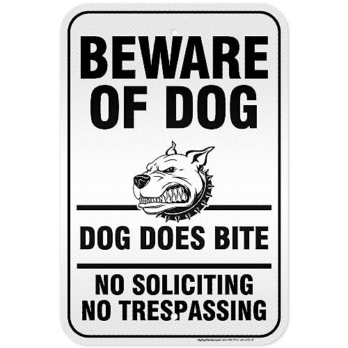 Beware of Dog, Dog Does Bite No Soliciting No Trespassing Sign, 12x18 - size: 12x18 - Aluminum Reflective