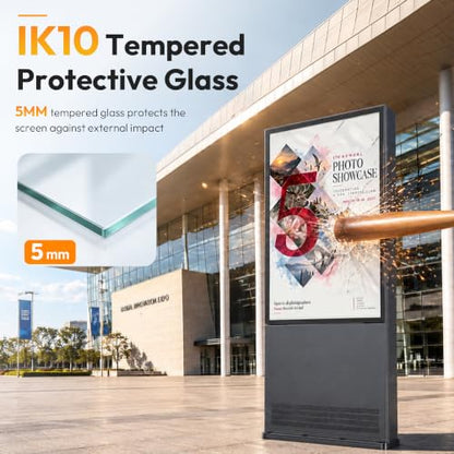 55 Inch Outdoor Digital Signage, 3000 Nits Sun Readable Commercial LCD Advertising Screen, IP66 Waterproof Dustproof, IK10 Vandal & UV Resistant, 24/7 All Weather Kiosk with Remote Content Management - size: 55 Inch New