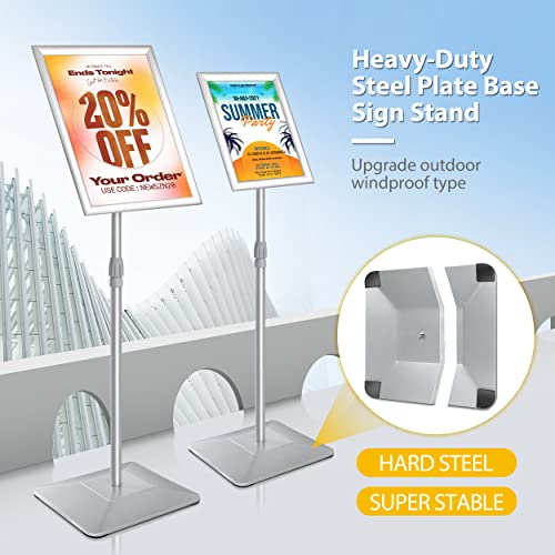 11"x17" Pedestal Poster Sign Holder Stand with Heavy Duty Solid Steel Base, Adjustable Sign Holder Standing Floor Sign Stand for Office/Store/School/Church/Public Sign Displayed Stands, Silver - color: Silver, size: 11"x17"-1Pcs