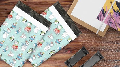 12x15 (50) Winter Animals Christmas Designer Poly Mailers Self Sealing Waterproof Shipping Envelopes Holiday Premium Printed Bags For Small Businesses - color: Winter Animals, size: 12x15