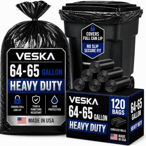 Veska 65 Gallon Trash Bags Heavy Duty | 120 Count | 64 Gallon Trash Bags for Toter - Large Garbage Bag 70 Gallon - size: 120 Count (Pack of 1)