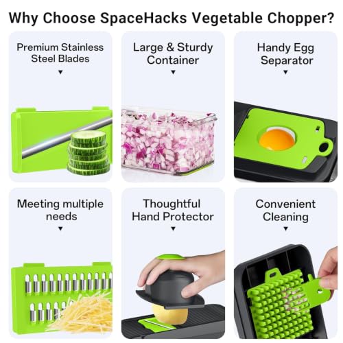 12-in-1 Vegetable Chopper with 7 Blades, Food Veggie Cutter, Green - color: Green, size: 7 Blades