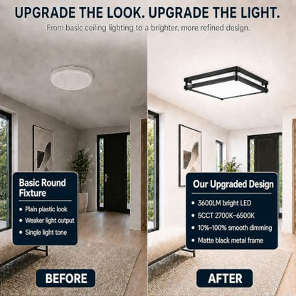 2-Pack 36W 3600LM Square Dimmable LED Ceiling Light, 12in Modern Flush Mount Ceiling Light Fixture, 2700K/3000K/4000K/5000K/6500K Adjustable Black Ceiling Lamp for Living Room Bedroom Bathroom Kitchen - color: Black, size: 2 Packs