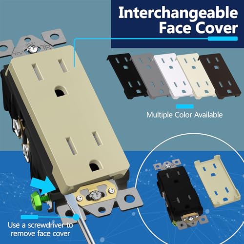 LIDER Decorator Receptacle, Tamper-Resistant Wall Outlet, 15A, 5-Pack - color: Ivory, size: 15 Amp (No Wall Plate)