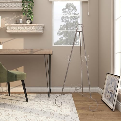 Deco 79 Metal Scroll Large Free Standing Adjustable Display Stand Easel with Chain Support, 22" x 21" x 46", Gray - color: Gray, size: 22" x 21" x 46"