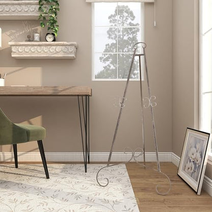 Deco 79 Metal Scroll Large Free Standing Adjustable Display Stand Easel with Chain Support, 22" x 21" x 46", Gray - color: Gray, size: 22" x 21" x 46"