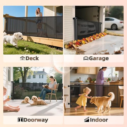 Miumoon 200 inch Reinforced Retractable Baby Gates 37 inch Tall - color: Black, size: 37" Tall x 200" Wide