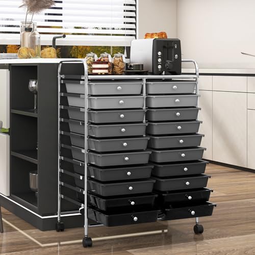 RELAX4LIFE 20 Drawer Rolling Storage Cart, Mobile Rolling Cart w/Drawers for School Classroom Teacher Office Home Salon, Paper File Art Supply Craft Organizer, Utility Cart on Wheels (Gradient Grey) - color: Gradient Grey, size: 35''