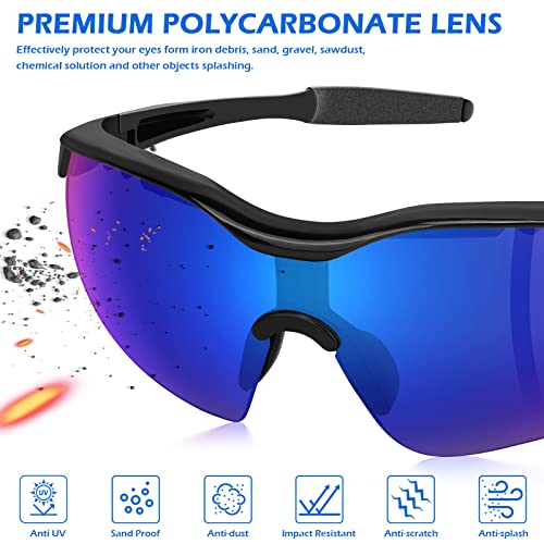 OXG 12 Pack Safety Glasses, ANSI Z87.1 Protective Eyewear for Men Women - color: Blue Mirrored