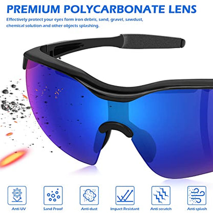 OXG 12 Pack Safety Glasses, ANSI Z87.1 Protective Eyewear for Men Women - color: Blue Mirrored