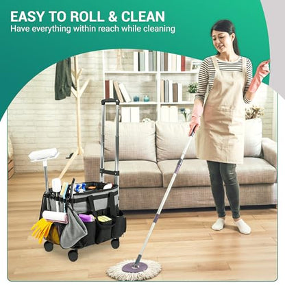Rolling Cleaning Caddy Bag w/Detachable Trolley & Lid (Gray) - color: Gray