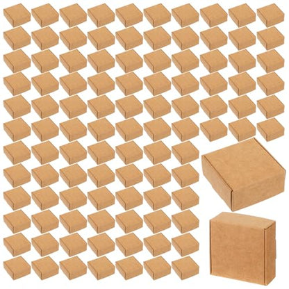 HekouJiub 100 Pcs Mini Cardboard Boxes, 2.16" x 2.16" x 1" Small Gift Boxes Brown Kraft Paper Packaging Boxes Foldable Shipping Box for Jewelry, Art Crafts, Small Business Packing, Party Favors - color: Brown