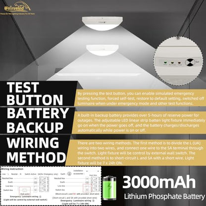 12 Inch Round LED Parking Garage Canopy Vapor Tight Emergency Ceiling Light, Battery Backup IP65 30W 3750LM 100-277V Waterproof Outdoor Lights, 5000K 0-10V Dimmable Flush Mount Light Fixture, ETL