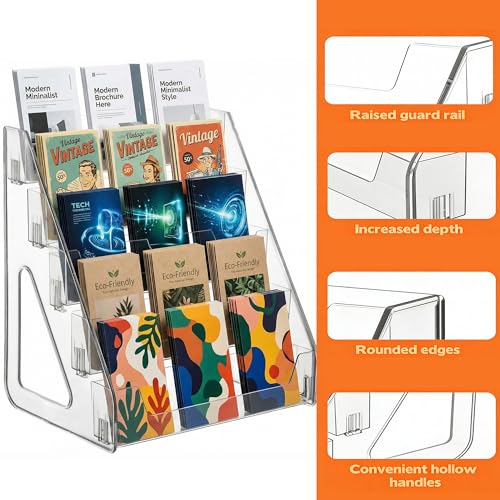 5-Tier Brochure Holder Display Stand, Clear Pamphlet Rack for Office & Trade Shows - color: Clear