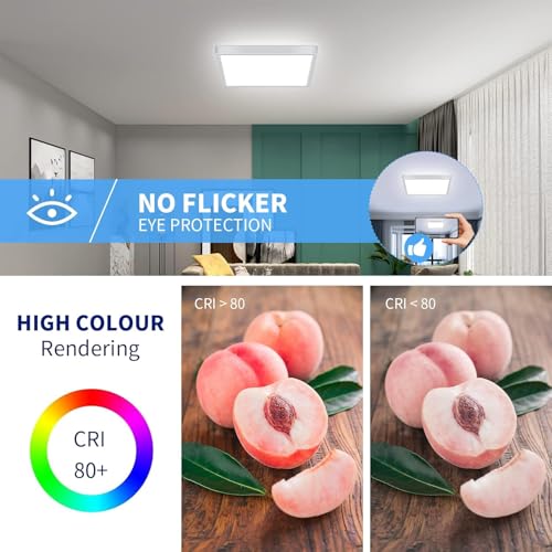 DELIPOP 4 Pack Flush Mount Ceiling Light, 12 Inch 24W Ultra Thin Square LED Ceiling Light, 6500K Cool White Low Profile Light Fixture for Living Room Bedroom Bathroom Kitchen Dining Room Corridor - size: 12in-6500K-4Pack