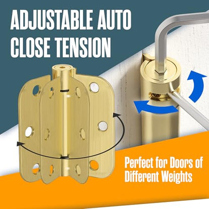 Self Closing Door Hinges, Auto Closing Hinge, 3.5"x3.5", 2 PK, Satin Brass - color: Satin Brass Finish, size: 3.5 Inch, 5/8 Radius