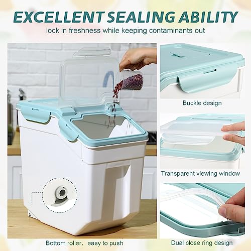 Sunnyray 4 Pcs 55 Lbs Blue Rice Flour Storage Bins with Wheels - color: Blue, size: 55 lbs