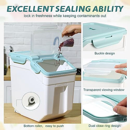 Sunnyray 4 Pcs 55 Lbs Blue Rice Flour Storage Bins with Wheels - color: Blue, size: 55 lbs