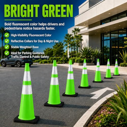 BESEA 6 Pack 36 Inch Green Traffic Cones with Wide Weighted Base - size: 36 inch