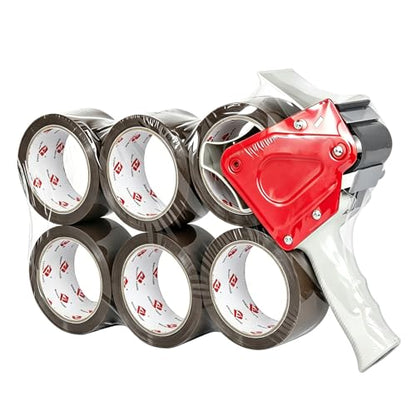 BOMEI PACK Heavy Duty Tape Gun and Dispenser with 6 Brown Packaging Tapes. Brown Packaging Tape 1.88 Inch X 55 Yards with Metal Tape Gun Dispenser for Moving Boxes,Warehouse Or General Packing Uses - color: Brown