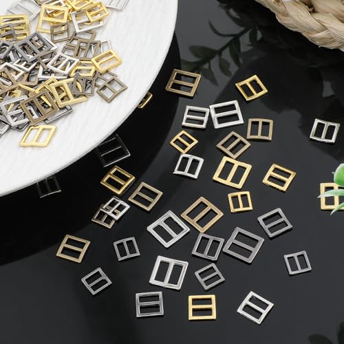120 Pcs Sewing Mini Slider Tri-Glide Buckles, 8 mm 10 mm 12 mm Metal Slide Buckle Webbing Strap Adjustable Buckle Fasteners Belt Adjuster DIY Accessories for Purse Bag Backpack, 4 Colors