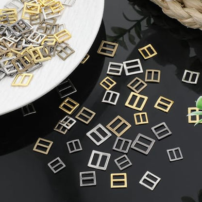 120 Pcs Sewing Mini Slider Tri-Glide Buckles, 8 mm 10 mm 12 mm Metal Slide Buckle Webbing Strap Adjustable Buckle Fasteners Belt Adjuster DIY Accessories for Purse Bag Backpack, 4 Colors
