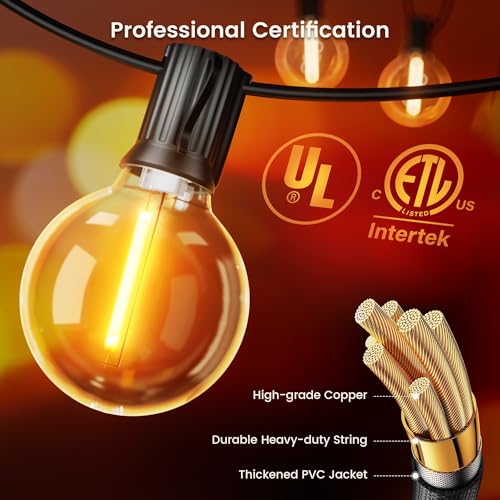 OHLUX Outdoor String Lights, 150FT Patio Lights with 70+2 Dimmable Plastic LED G40 Bulbs, 2200K Waterproof Connectable Hanging String for Backyard Cafe Porch Deck E12 Base - size: 150FT