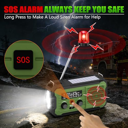 Emergency Radio Hand Crank Solar, 10000mAh/37000mWh Emergency Weather Radio