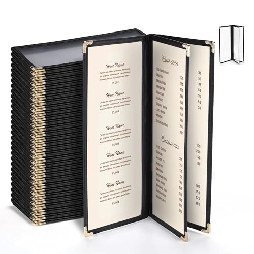 WeChef 30 Pcs 4.25 x 11" Restaurant Menu Covers 3 Page 6 View Menu Holders - size: 4.25x11" - 6 View