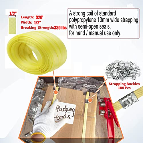 Poly Strap, Polypropylene Strapping, 320' Length, 100 pcs Clips