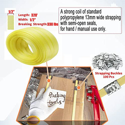 Poly Strap, Polypropylene Strapping, 320' Length, 100 pcs Clips