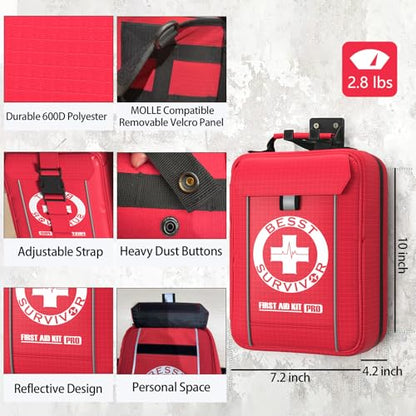 Besst Survivor Comprehensive First Aid Kit -Labeled Compartments for Trauma & Emergencies, Compact Emergency Kits for Car, Boats, Camping, Hurricanes and Outdoor Emergencies Survival -265 Piece - size: Large