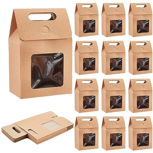 PH PandaHall 24pcs Goodies Boxes Small Kraft Gift Boxes with Clear Window - size: 2.3x3.9x3.7 inch