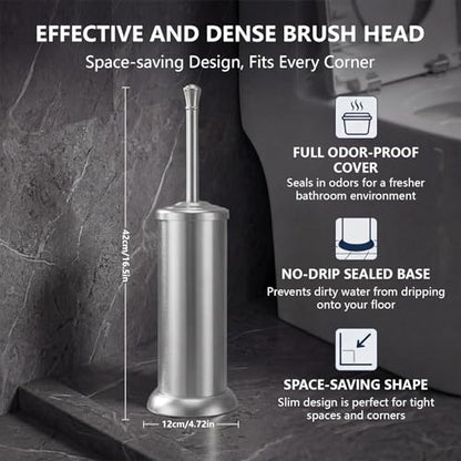 Stainless Steel Toilet Bowl Brush and Holder Set for Bathroom Long Handle - color: Brushed Nickel