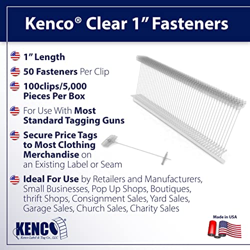 Kenco 1 Inch Standard Tagging Attachments, 1-in Fasteners for Tagging Retail, Consignment and Manufacturing - 5,000 Pieces Per Box 50 per Clip (10 Boxes 50,000 Fasteners, Standard Clear) - color: Standard Clear, size: 10 Boxes 50,000 Fasteners