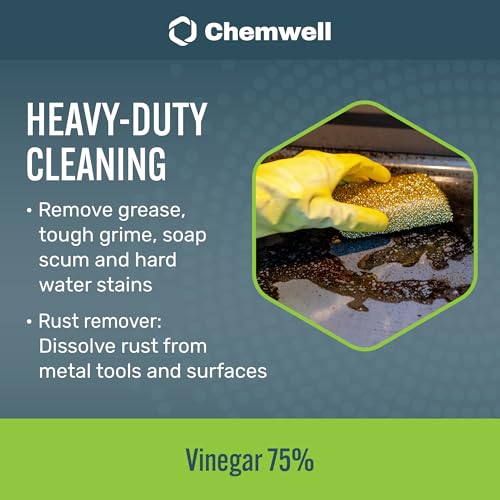 Chemwell 75% Vinegar (32 fl oz) - General Purpose All-Natural Multi-Surface Cleaner for Home, Patio & Commercial - High Performance, Powerful Concentrated Acetic Acid - Made in USA - color: 75% - 32 fl oz